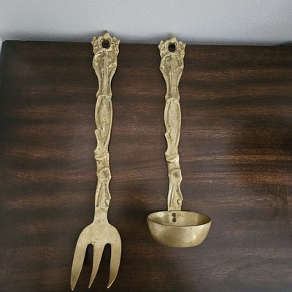 Vtg Oversized Brass Decorative Cutlery Kitchen Utensils Wall Decor